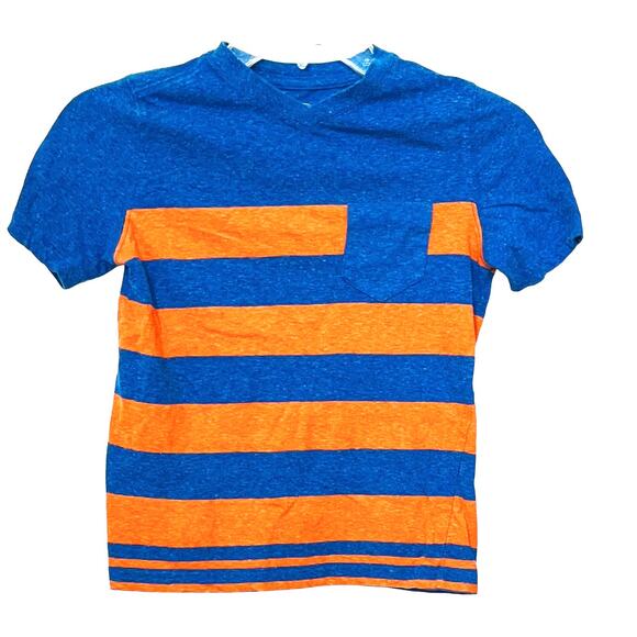 WONDER NATION SHORT SLEEVE T-SHIRT, BOYS, S (6-7), BLUE & ORANGE STRIPES - Picture 1 of 9
